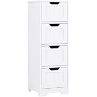 Homfa Cajonera Madera de 4 Cajones Armario Almacenaje Baño Cajonera Auxiliar Blanco 30 x 30 x 82.2cm